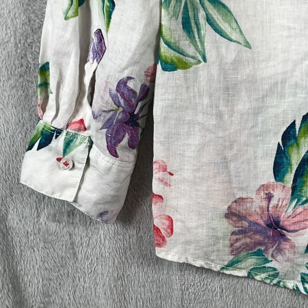 Tommy Bahama Womens XL 100% Linen Tropical Floral Beach Resort Camp Shirt Cruise - Picture 9 of 13